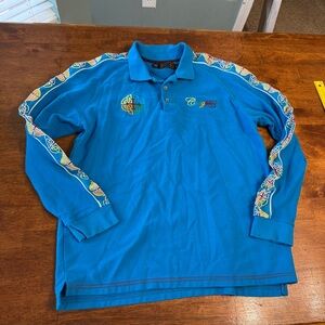 Vintage COOGI Long Sleeve Polo Shirt Blue Embroidered Logo Y2K Hip Hop size XL